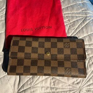 LV Louis Vuitton Damier Ebene Sarah Long International Tri-fold Wallet